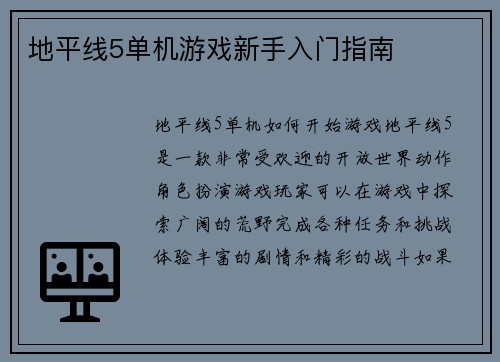 地平线5单机游戏新手入门指南